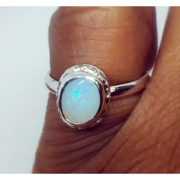 Sterling silver and Australian Opal crystal ring handmade floral design - Picture 10 of 12